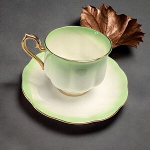 Vintage Royal Albert Rainbow Green Tea Cup and Saucer Set Bone China